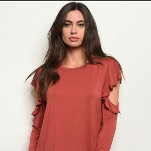 Rust Ruffle Sleeve Top